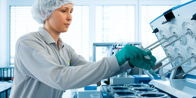 Caucasian female scientist working in a laboratory