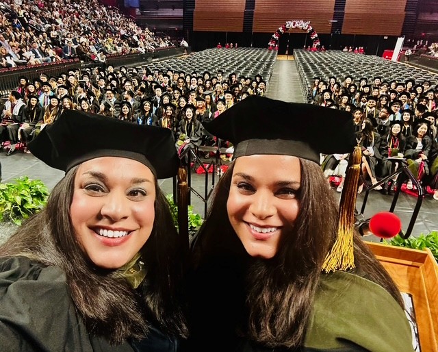 Dalal and her twin sister Tonia served as keynote speakers at the Rutgers Ernest Mario School of Pharmacy graduation.